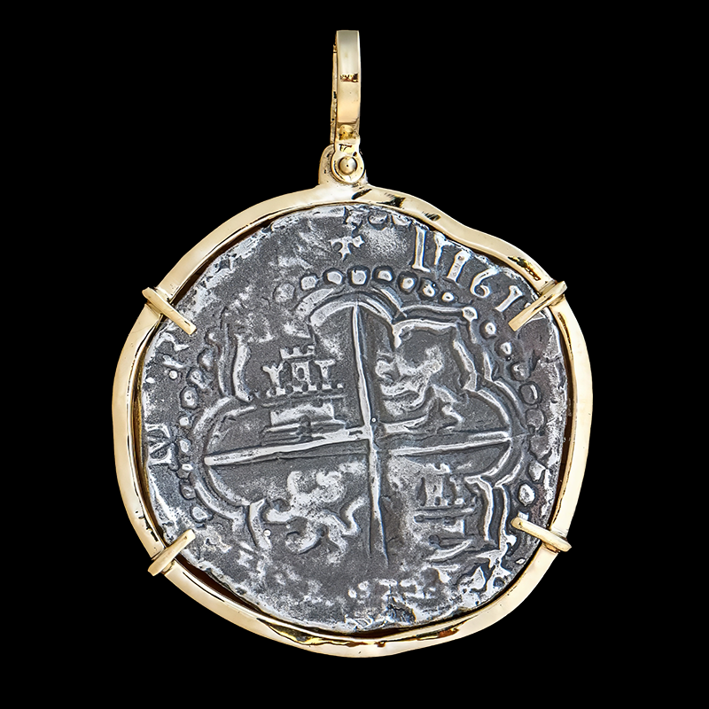 Atocha Jewelry - Extra Large Potosi Silver Coin Pendant w/14K Gold Frame