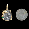 Atocha Jewelry - Odd 1 Reale Silver Coin Pendant w/ 14K Gold Dolphin Frame and Emerald