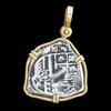 Atocha Jewelry - Tri Shaped Silver Coin Pendant with 14K Gold Frame