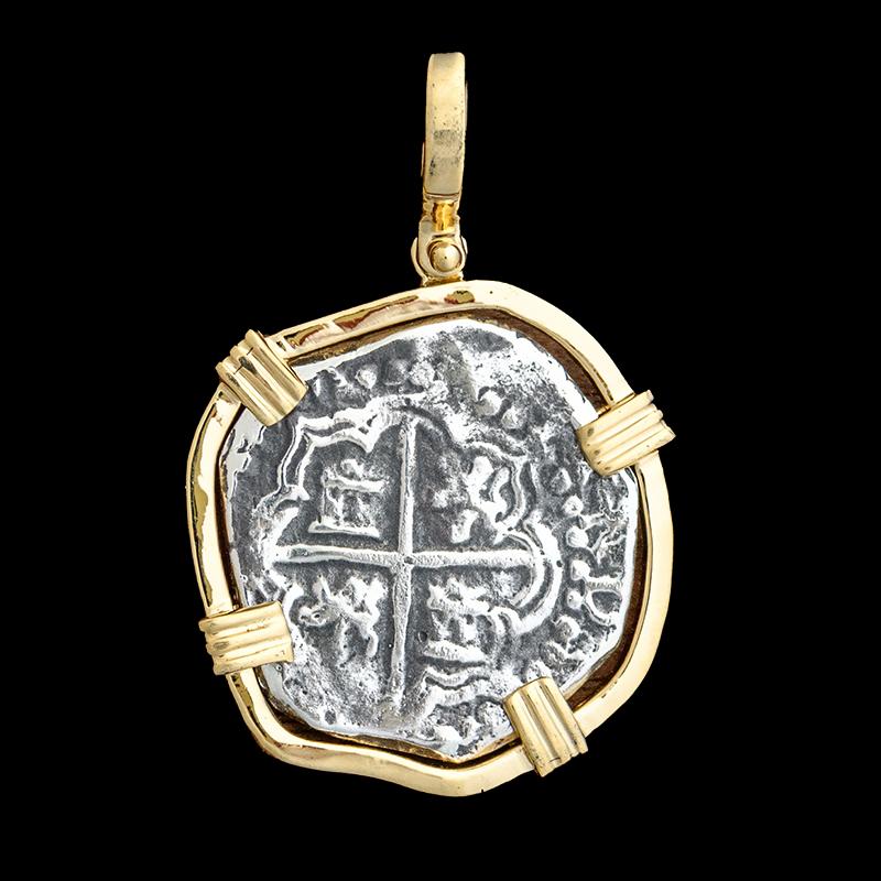 Atocha Jewelry - Medium Pieces of 8 Silver Coin Pendant w/14K Gold Frame